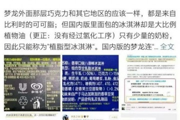 用料歧视梦龙中国版用植物油替牛奶成本差5倍这回应更气人…